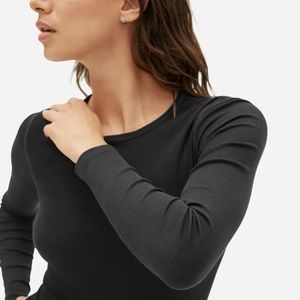 Everlane The Pima Micro-Rib Long-Sleeve Crew in Black Size Medium